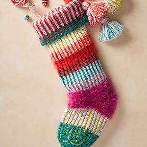Anthropologie Piper Striped Pom Christmas Stocking